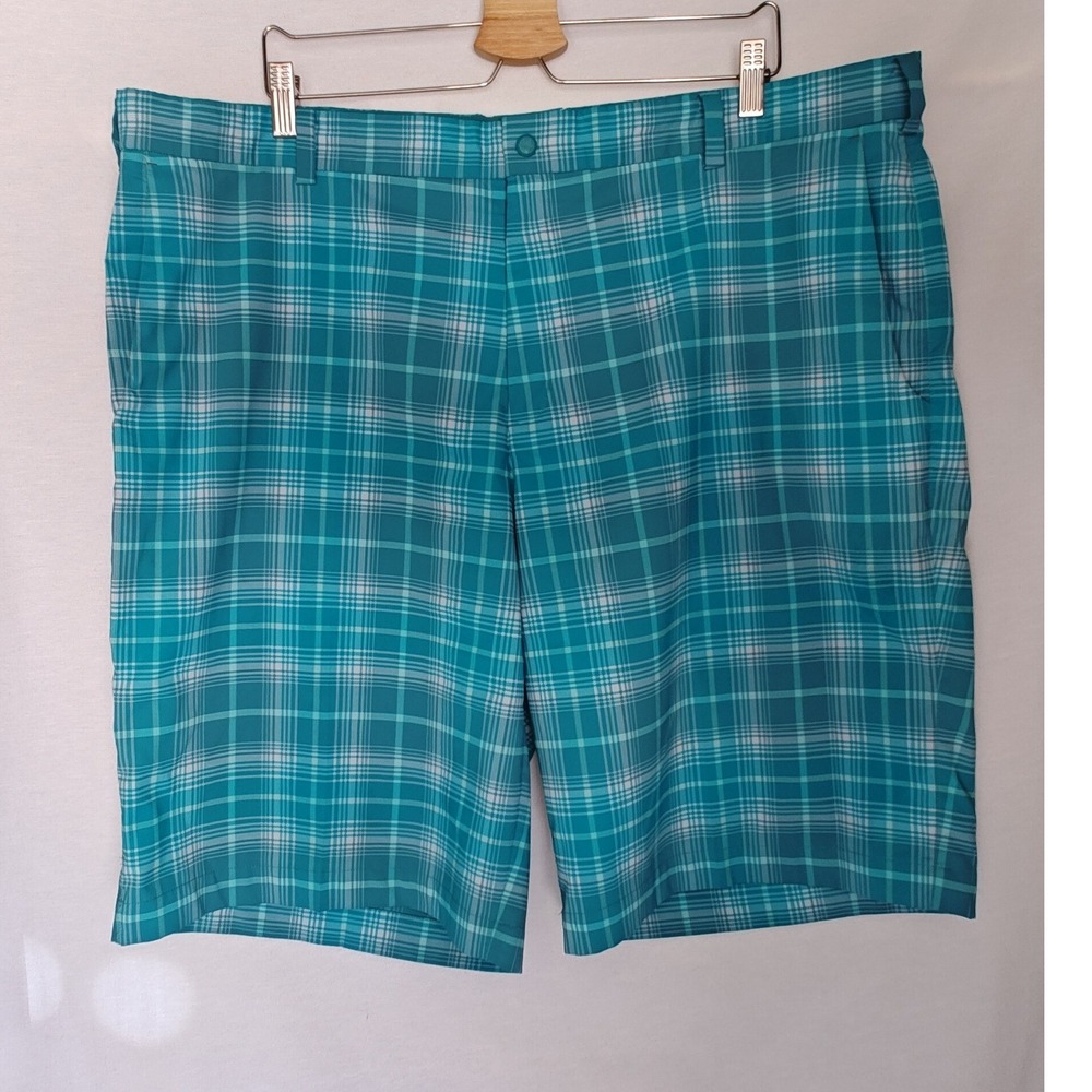 Nike Golf Shorts Flat Front Dri-FIT Tour Performance Blue Teal Plaid 42 509182